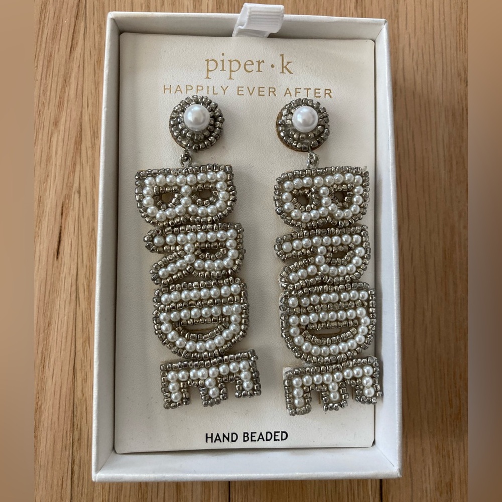 Piper K Bride Large Hand-Beaded Earrings Bridal Shower Wedding Bachelorette Maid